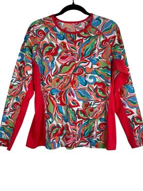 Coolibar UPF50 High Tide L/S Swim Shirt Rashguard Hokulani Print Size XL